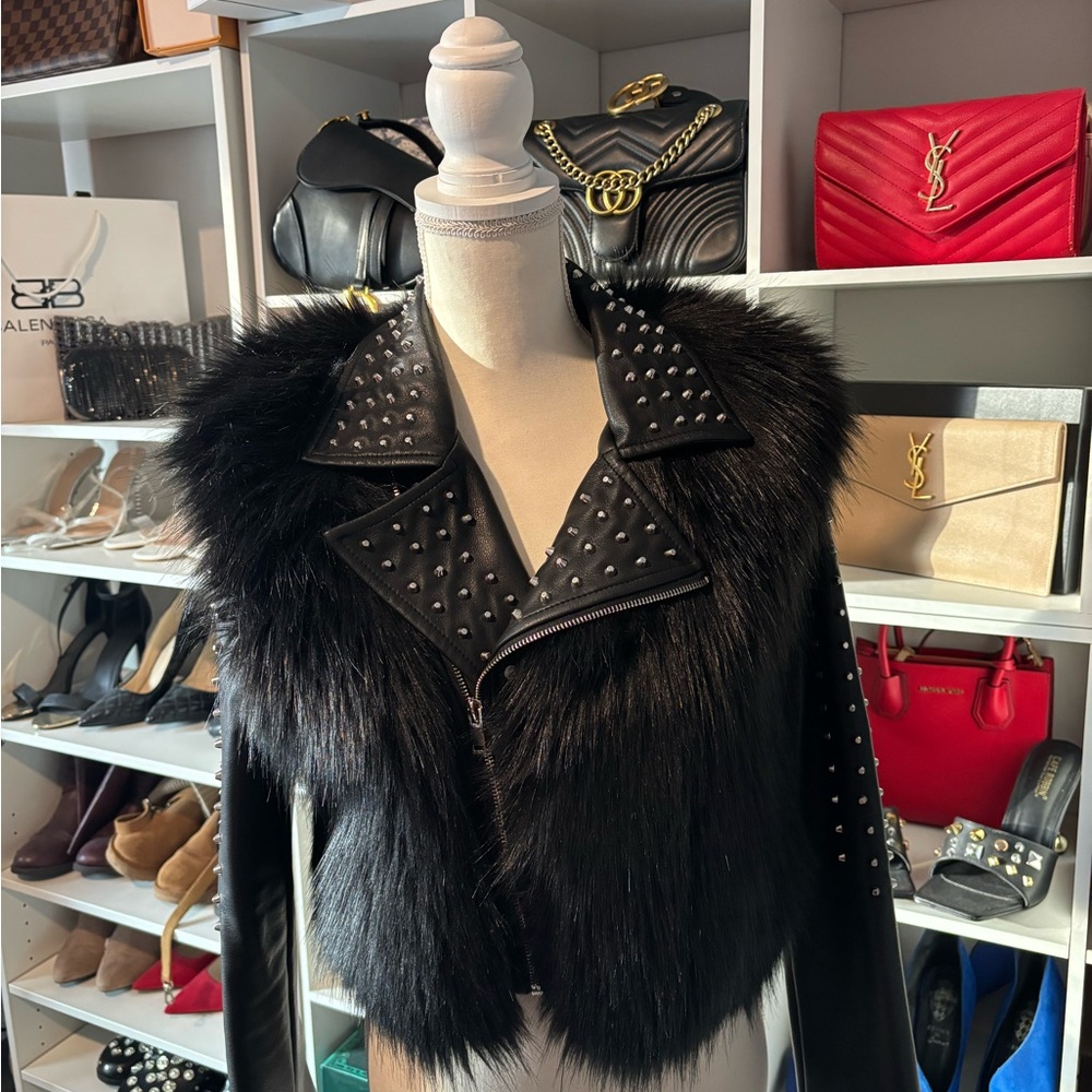 Studded Black Faux Fur Jacket